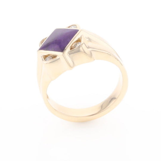 Natural Sugilite ring diamond shape inlaid design with .16ctw round diamonds