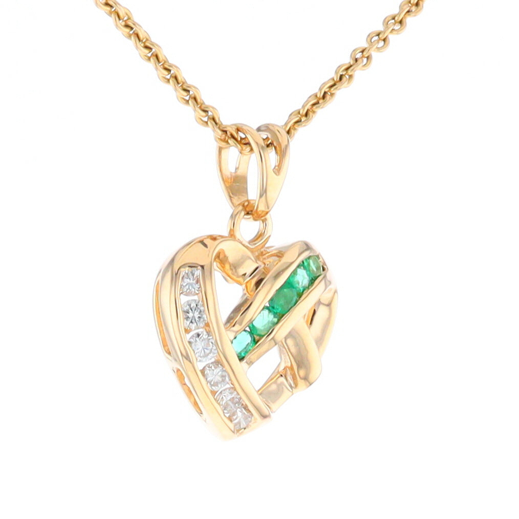 Open Criss-Cross Heart Emerald and Diamond Pendant