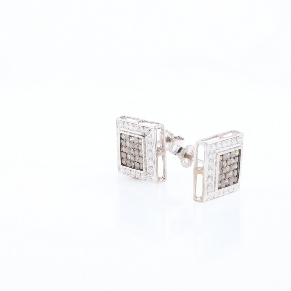 Square White & Chocolate Diamond Earrings