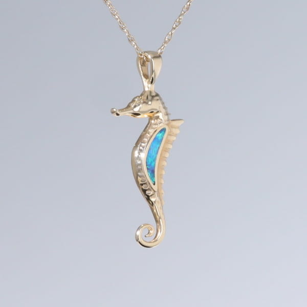 Opal Pendant Inlaid Realistic Sea Horse Design