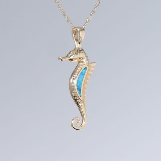 Opal Pendant Inlaid Realistic Sea Horse Design