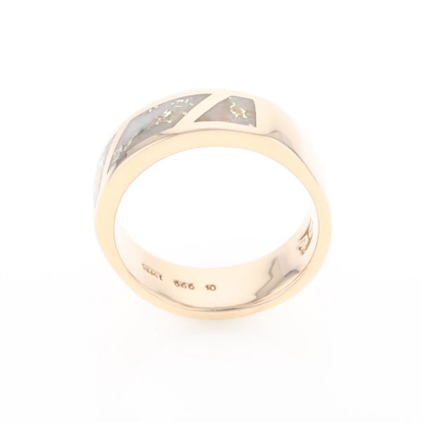 Gold Quartz Ring, 3 Section Inlaid Design