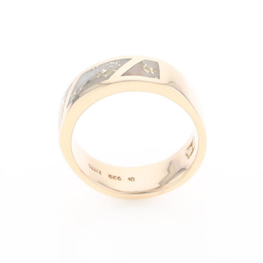 Gold Quartz Ring, 3 Section Inlaid Design