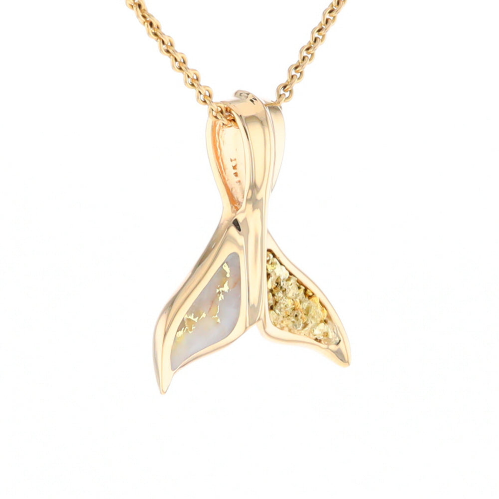 Whale Tail Natural Gold Quartz and Nuggets Inlaid Pendant