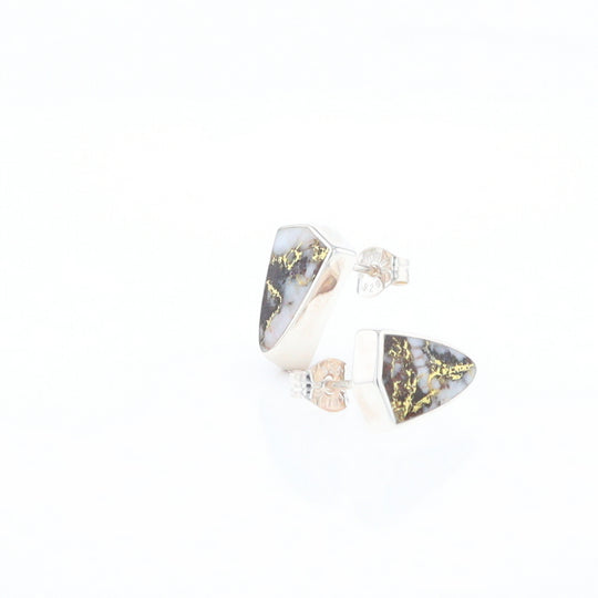 Sterling Silver Gold Quartz Inlaid Shield Stud Earrings - G3