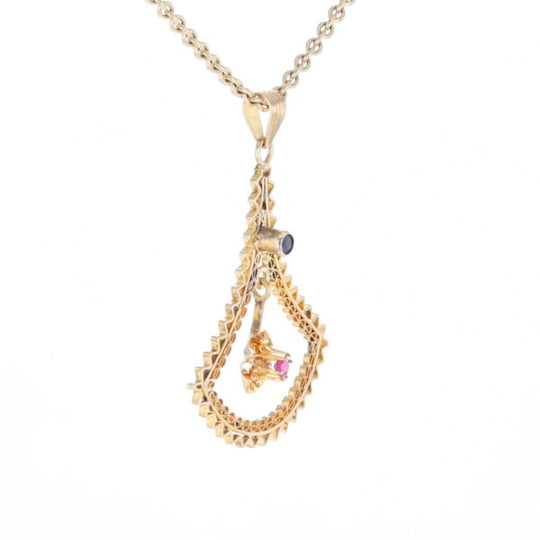 Vintage Buttercup Dangle Ruby Scrollwork Pendant
