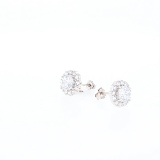 Cubic Zirconia Halo Stud Earrings