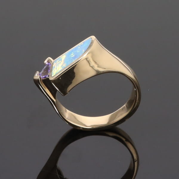 Opal Rings Geometric Inlaid with Tanzanite and .08ctw Round Diamonds