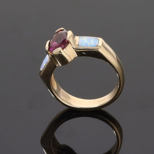 Opal Rings 2 Section Inlaid Design with Oval Pink Tourmaline