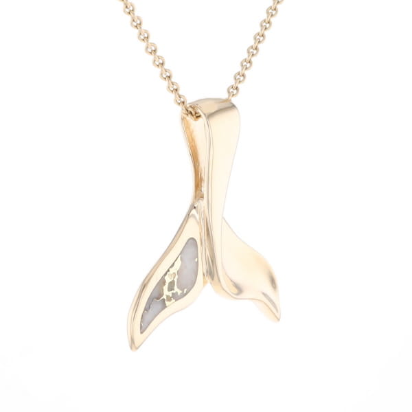 Whale Tail Natural Gold Quartz Single Side Inlaid Pendant