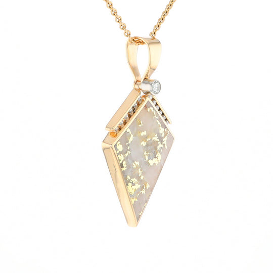 Gold Quartz Kite Shape Inlaid Pendant with .27ctw Diamonds