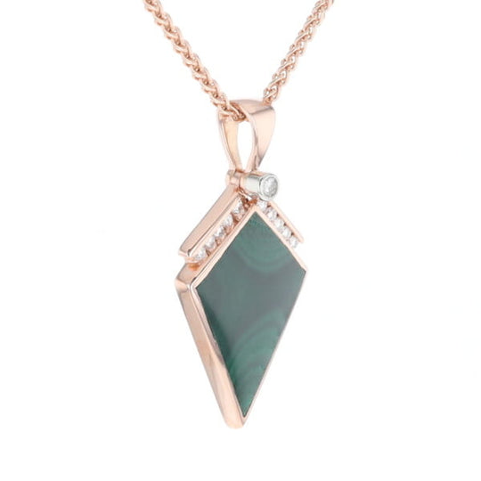 Malachite Kite Shape Inlaid Pendant with 0.19ctw Diamonds