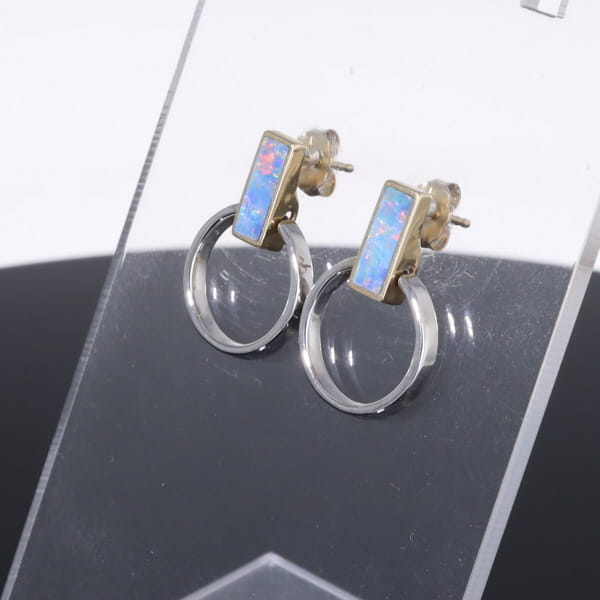 Opal Earrings Rectangle Inlaid Knocker Design Studs