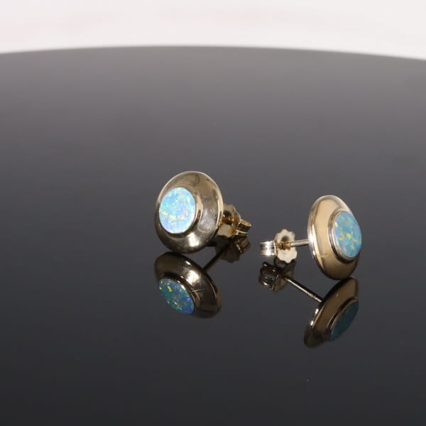 Opal Earrings Round Inlaid Design Studs