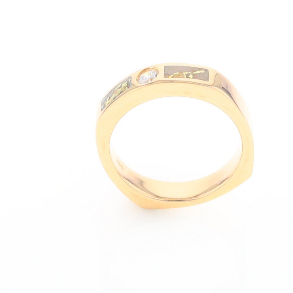 Gold Quartz Ring Double Sided Inlaid Design with .10ct Round Diamond G2