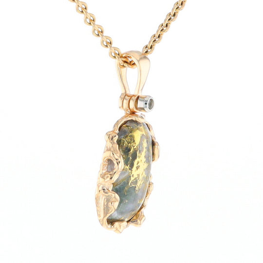 Serpentine & Gold Quartz Freeform Pendant