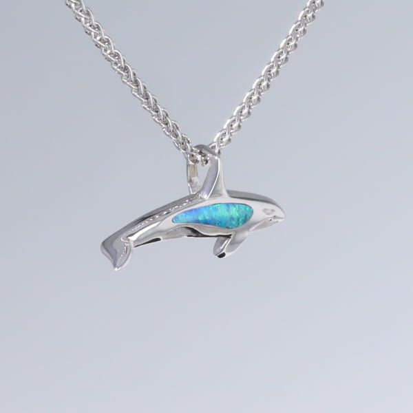 Opal Pendant Inlaid Realistic Orca Killer Whale Design