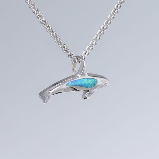 Opal Pendant Inlaid Realistic Orca Killer Whale Design