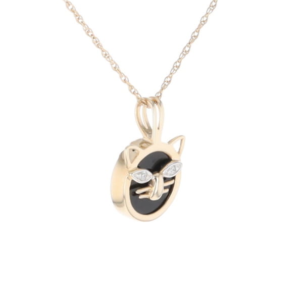 Onyx Cat Pendant with Diamond Eyes