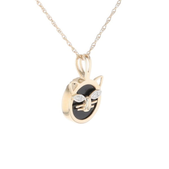 Onyx Cat Pendant with Diamond Eyes