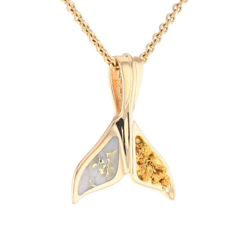 Whale Tail Necklaces Natural Gold Quartz and Nuggets Inlaid Pendant