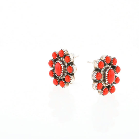 Coral Cluster Flower Stud Earrings