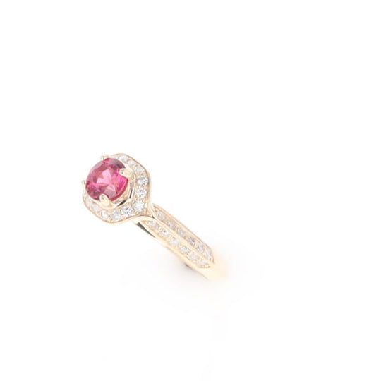 Peaked Halo Pink Tourmaline & Diamond Engagement Ring
