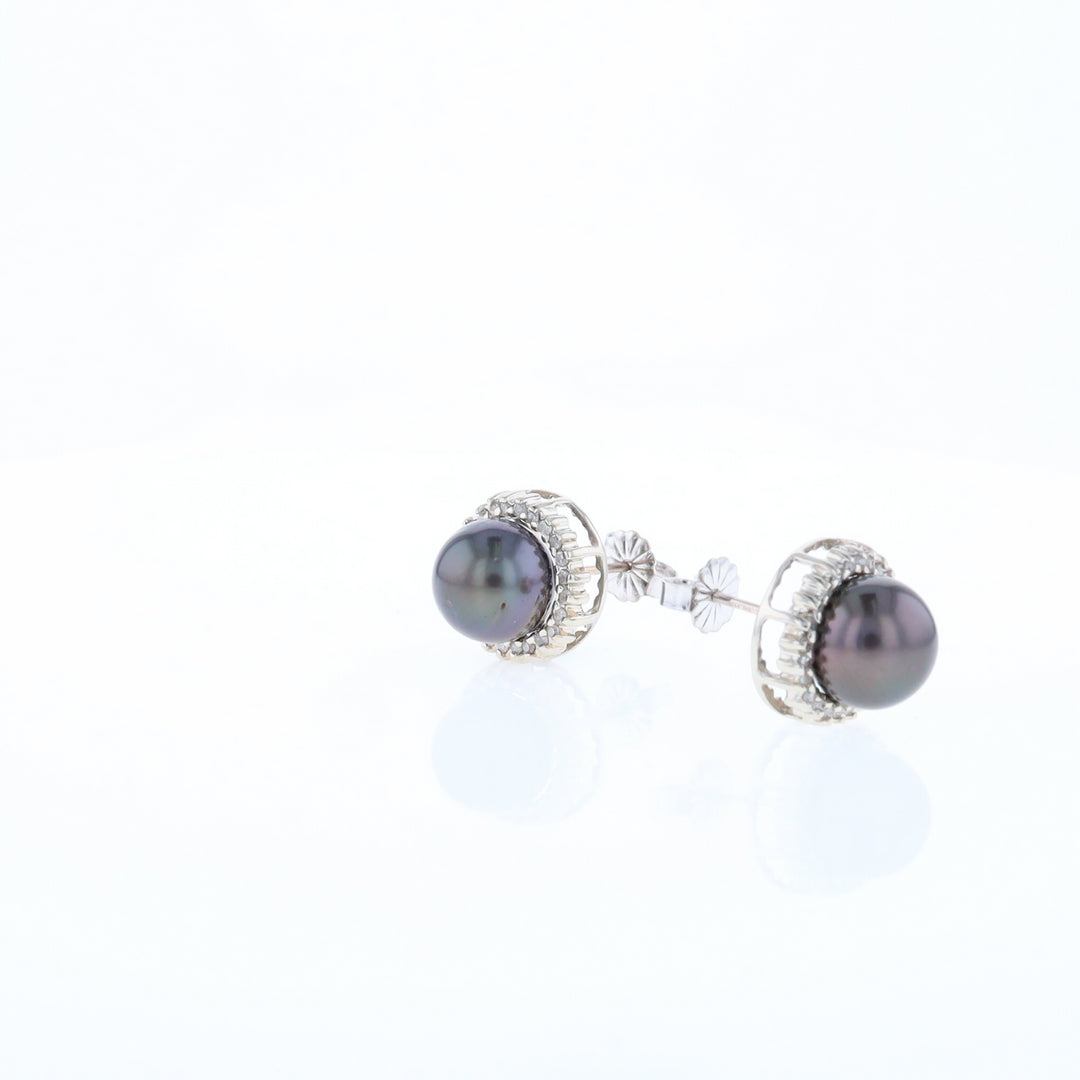 Gray Pearl Halo Studs