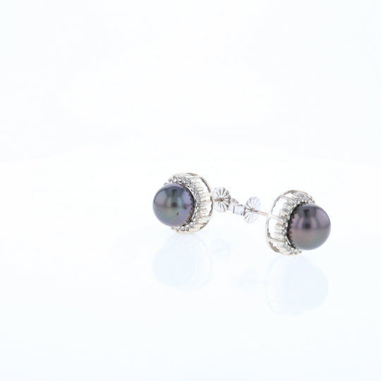 Gray Pearl Halo Studs