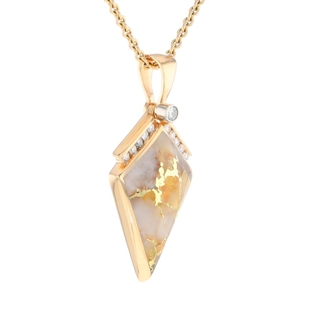 Gold Quartz Kite Shape Inlaid Pendant with 0.19ctw Diamonds (G1)