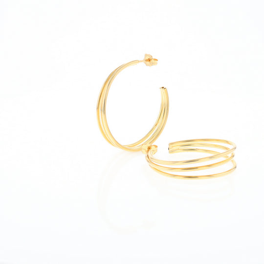 Three Bar Gold Hoop Earrings