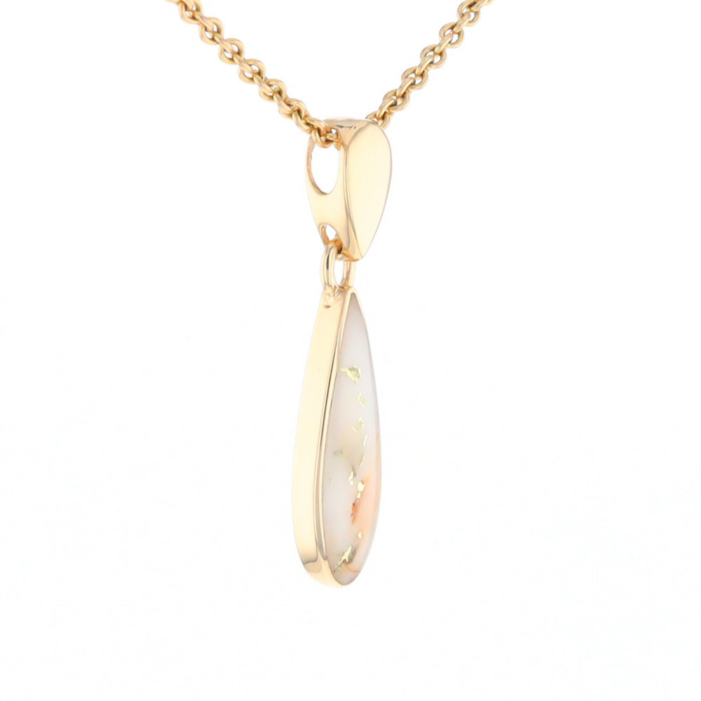 Gold Quartz Necklace Tear Drop Inlaid Pendant