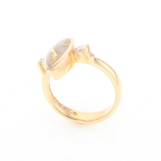 Gold Quartz Ring Pear Shape Inlaid with .18ctw Round Diamonds