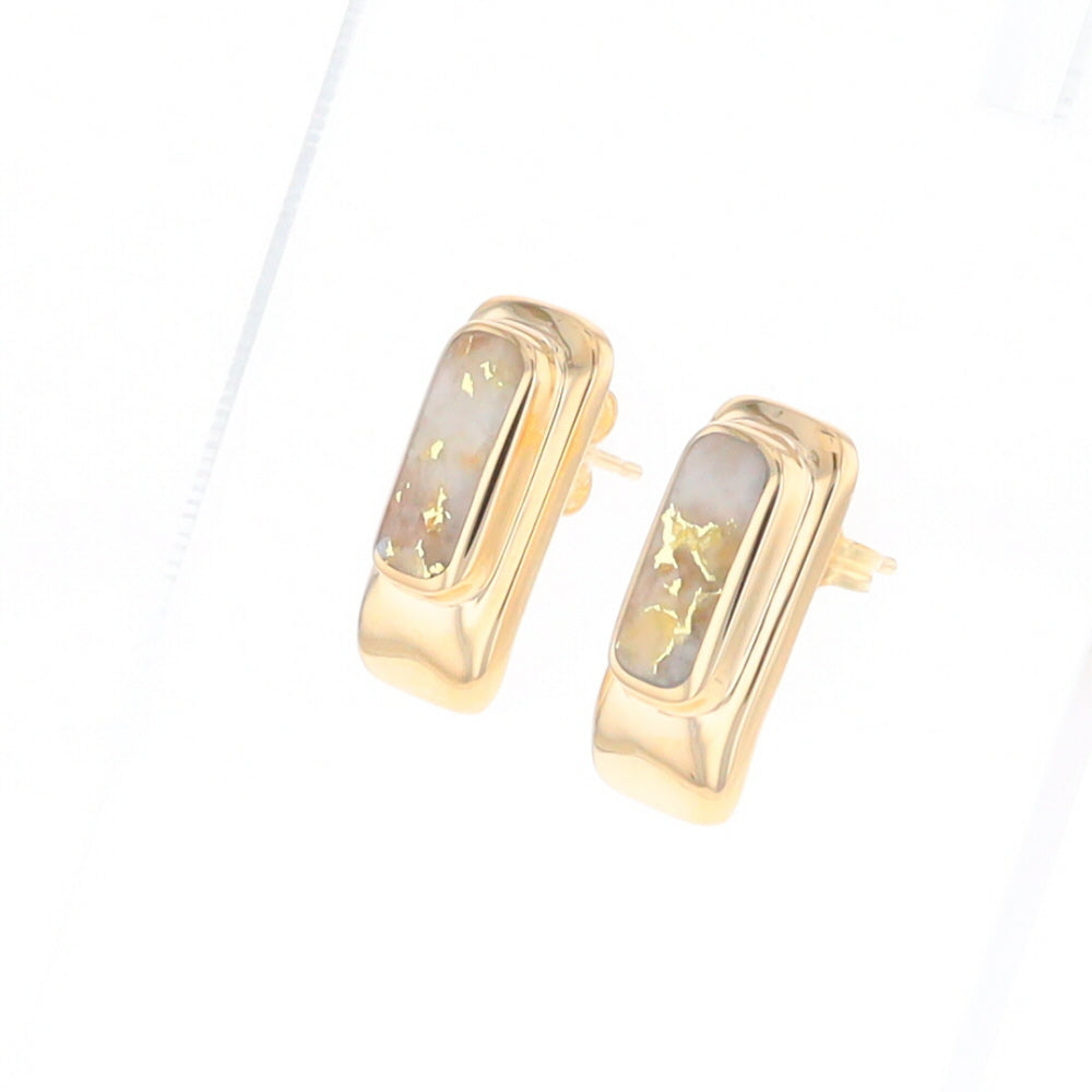 Gold Quartz Earrings Rectangle Inlaid Design