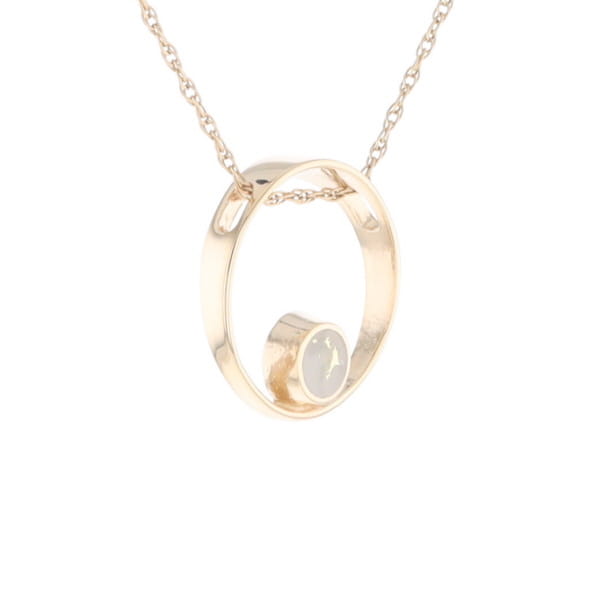 Gold Quartz Pendant Open Circle Design Round Inlay Pendant