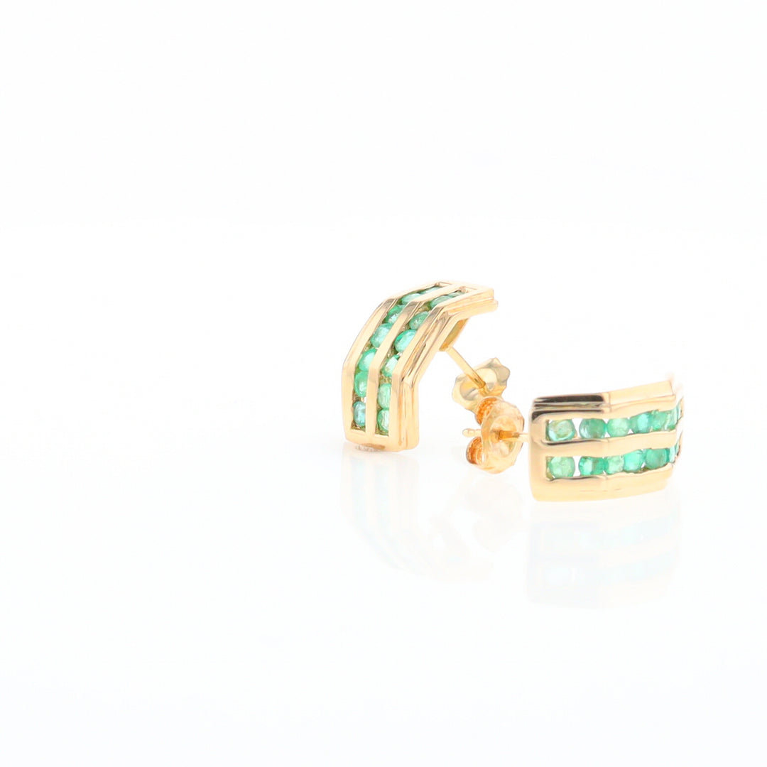 Semi-Hoop Channel Emerald Earrings