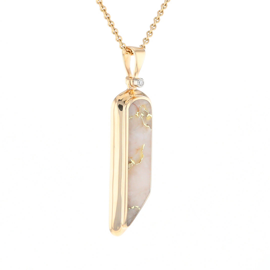 Gold Quartz Long Geometric Inlaid Pendant