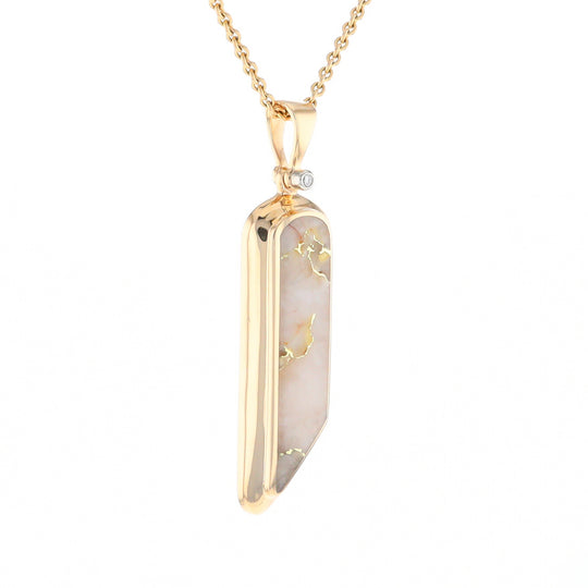 Gold Quartz Long Geometric Inlaid Pendant