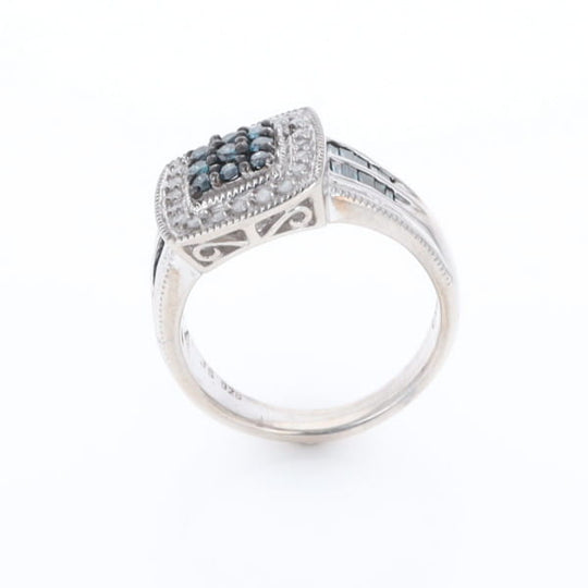 Square Blue & White Diamond Ring