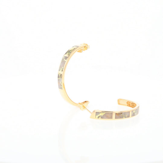 Gold Quartz Hoop Earrings 3 Section Inlaid Design G2