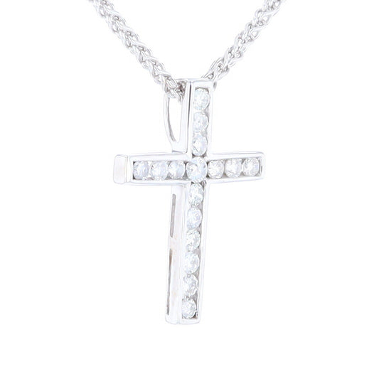 Channel Set Diamond Cross Pendant