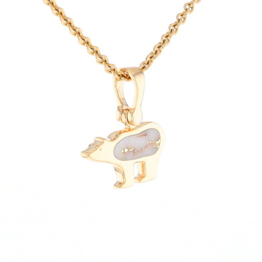 Gold Quartz Inlaid Polar Bear Pendant