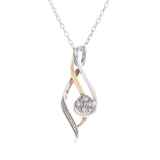 Sterling Silver and 10K Gold Diamond Infinity Swirl Necklace