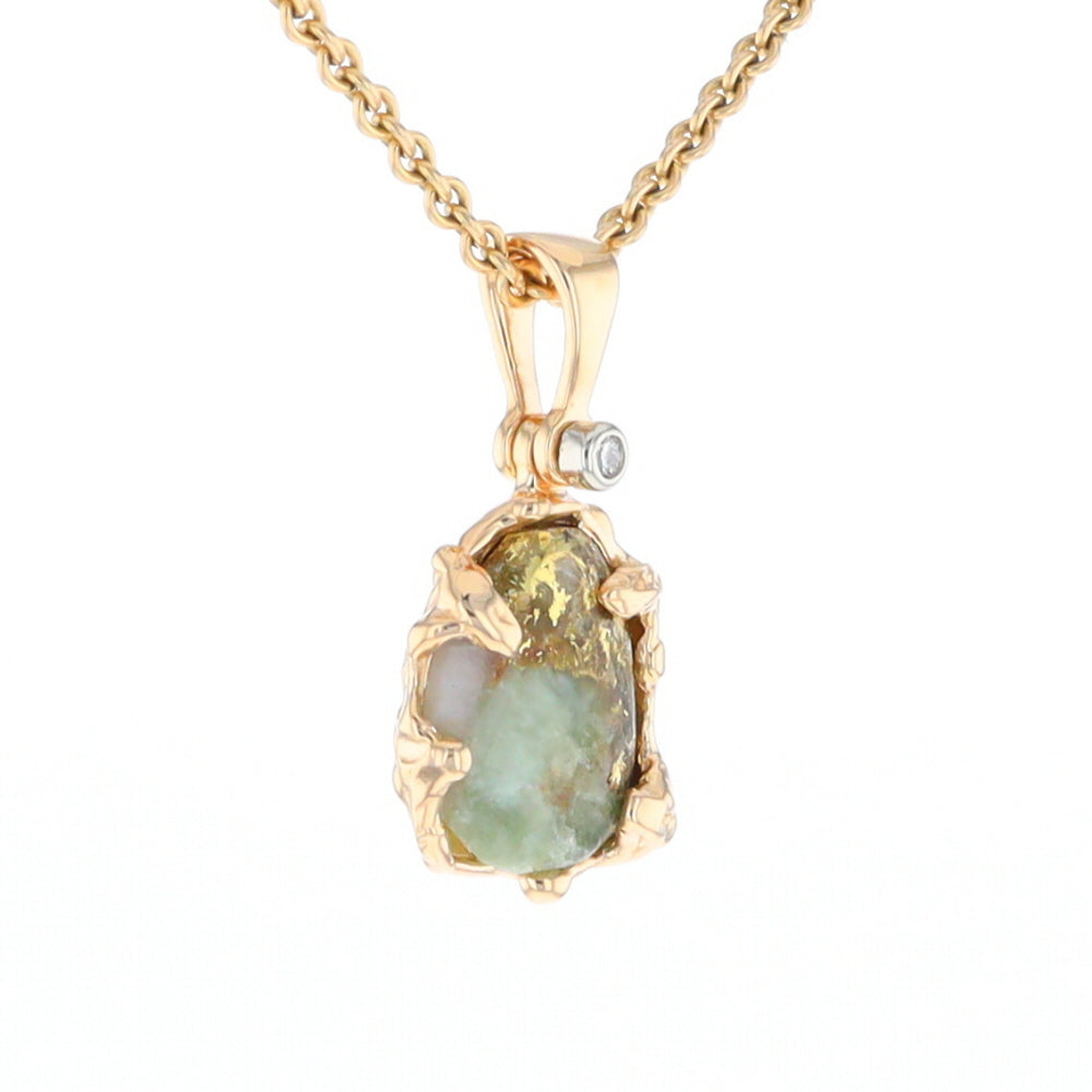 Serpentine & Gold Quartz Freeform Pendant