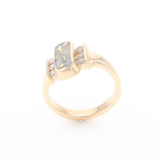 Gold Quartz Ring Oval Inlaid Design with .24ctw Round Diamonds