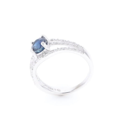 Blue Sapphire Triple Shank Ring With Accent Diamonds