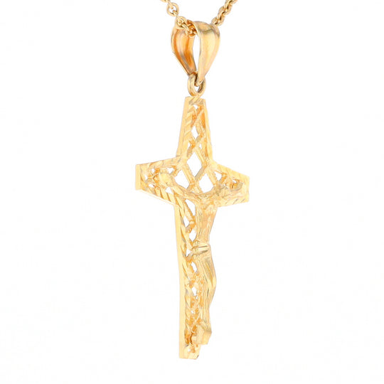 Gold Mesh Crucifix Pendant