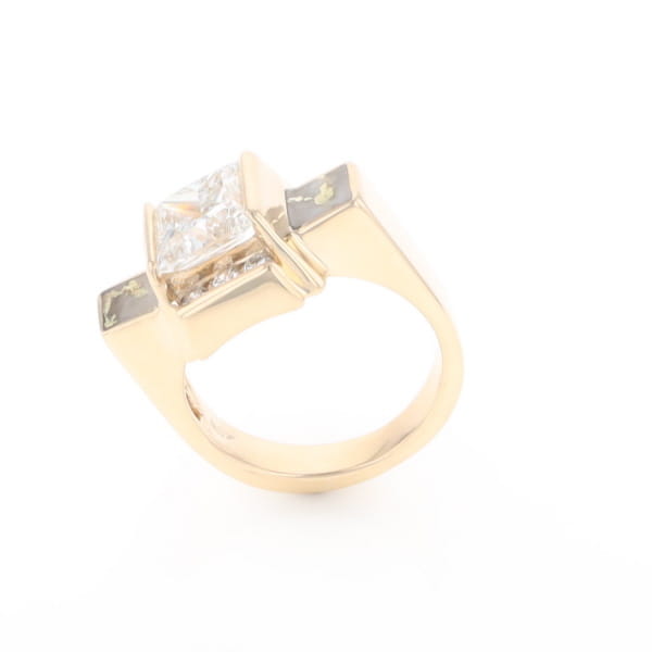 Princess Cut Diamond Gold Quartz 2-Square Inlaid Ring