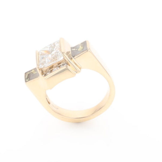 Princess Cut Diamond Gold Quartz 2-Square Inlaid Ring