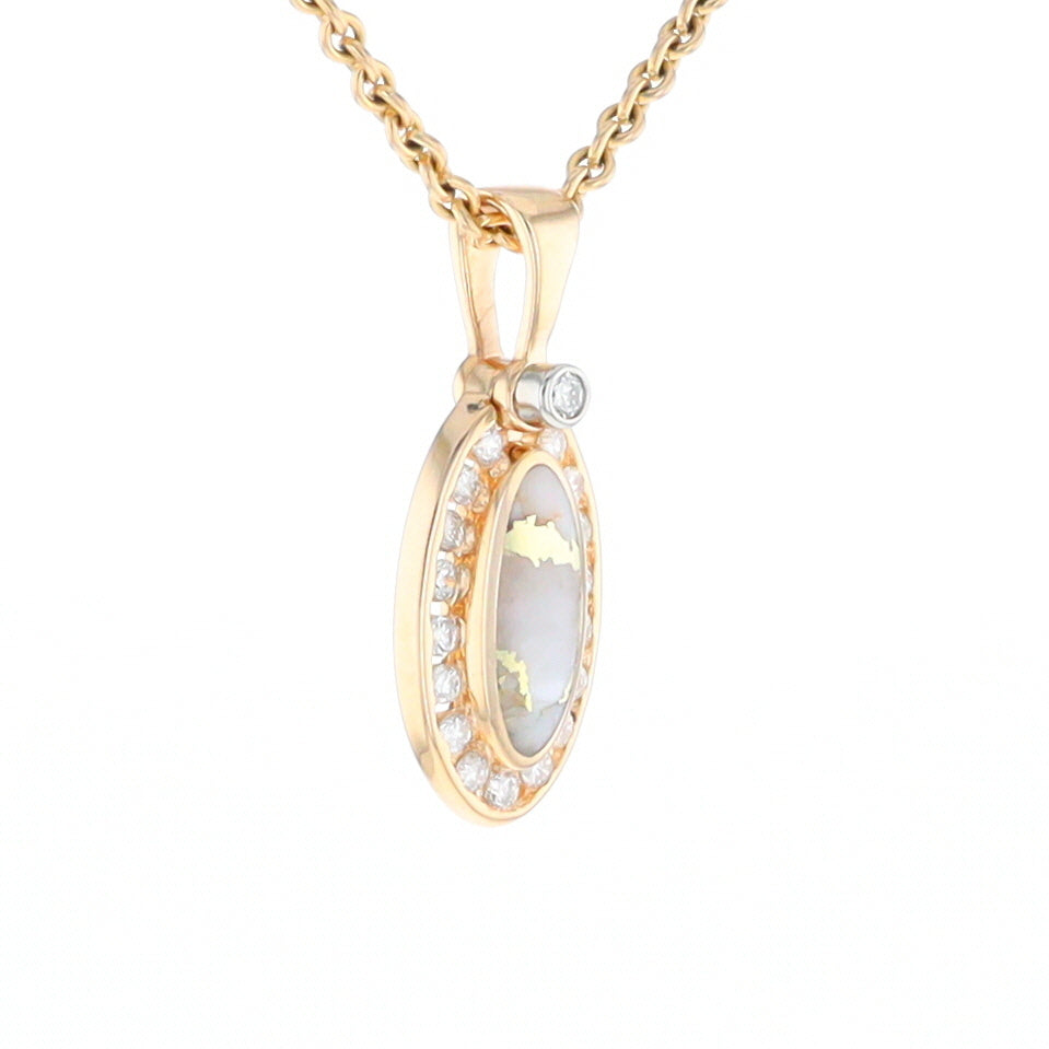 Gold Quartz Pendant Oval Inlaid with .22ctw Round Diamonds Halo